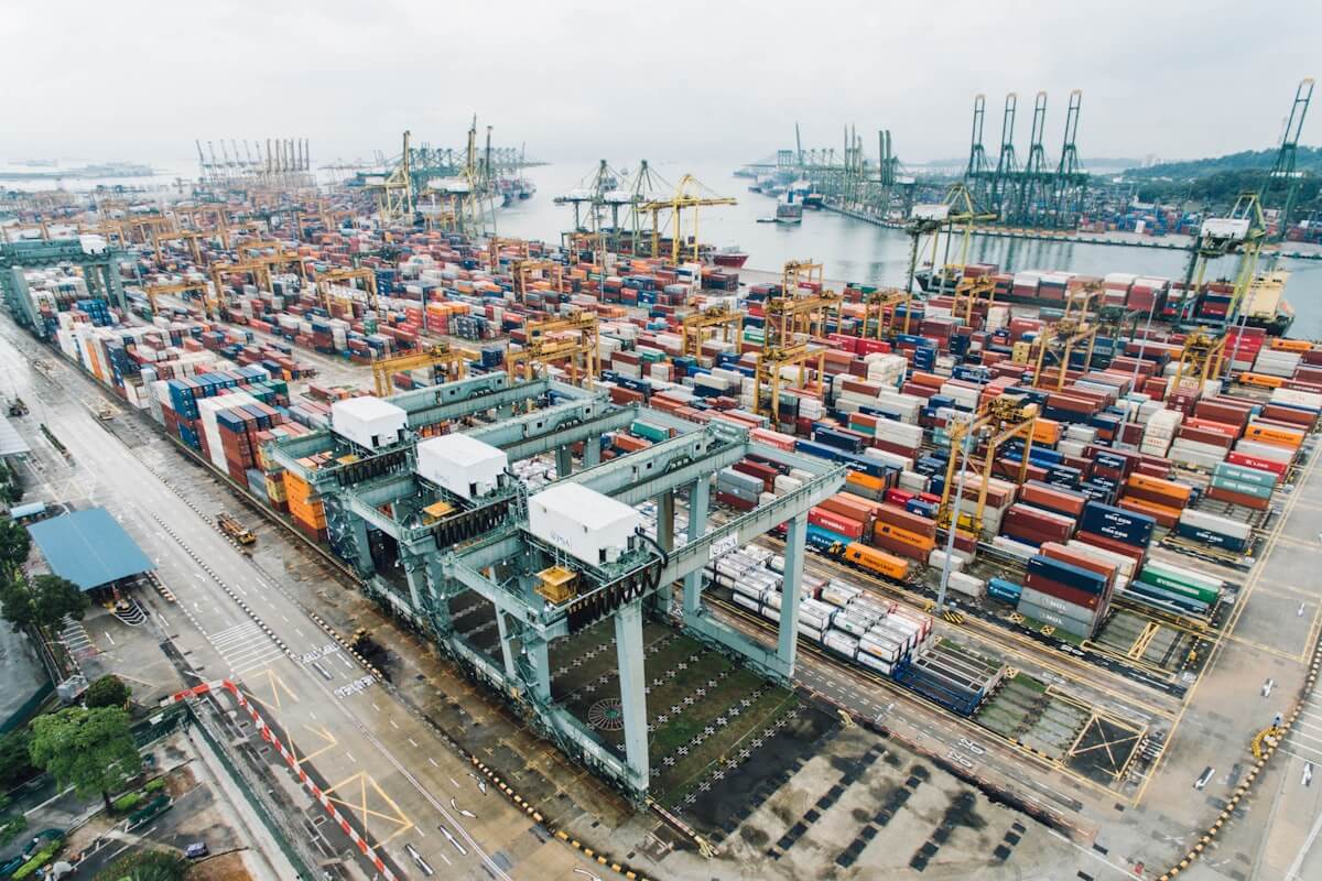Container ship carrying cargo at sea