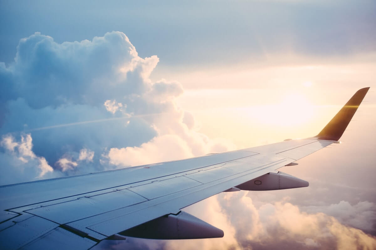 Commercial aircraft in flight for air freight transport